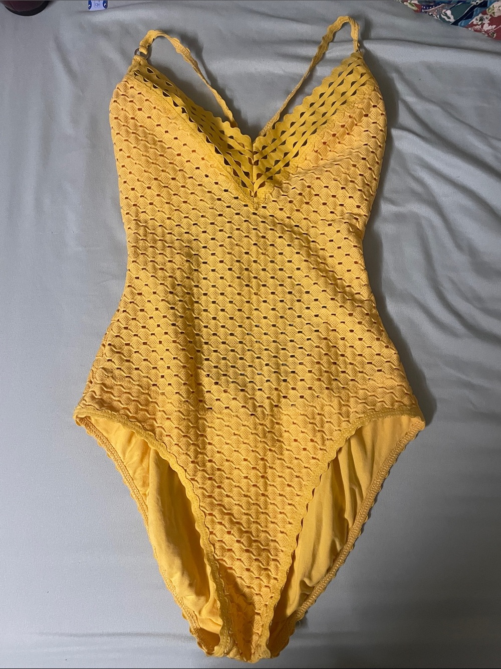 Robin Piccone Yellow Textured One-Piece Swimsuit